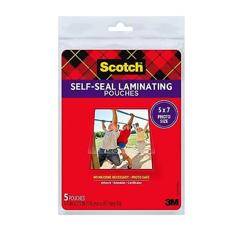 Image of Scotch Self-Seal Glossy Document or Photo Laminating Pouches, 5 x 7 Inches, 5-Pack