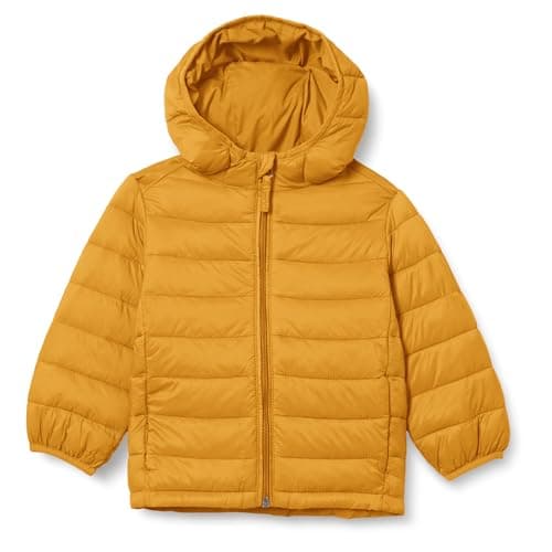 Image of Amazon Essentials Toddler Boys' Lightweight Water-Resistant Packable Hooded Puffer Jacket, Golden Yellow, 2T