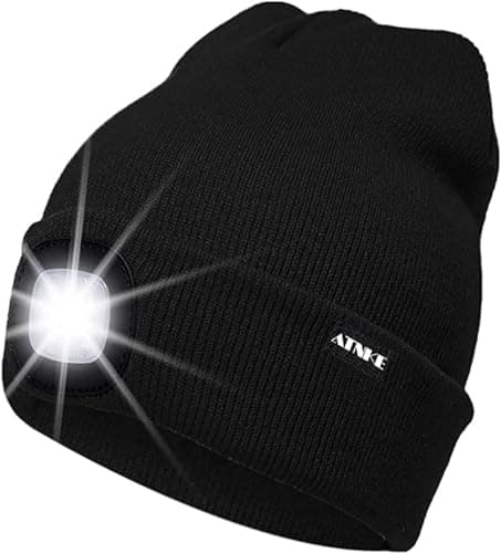 Image of ATNKE LED Lighted Beanie Cap,USB Rechargeable Running Hat Ultra Bright 4 LED Waterproof Light Winter Warm Gifts for Men and Women/Black