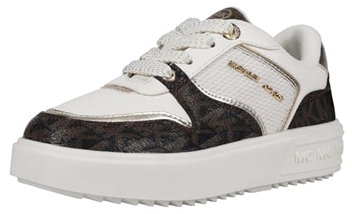 Image of Michael Kors Women Emmet Rumi Sneaker, White Brown, 13 Little Kid