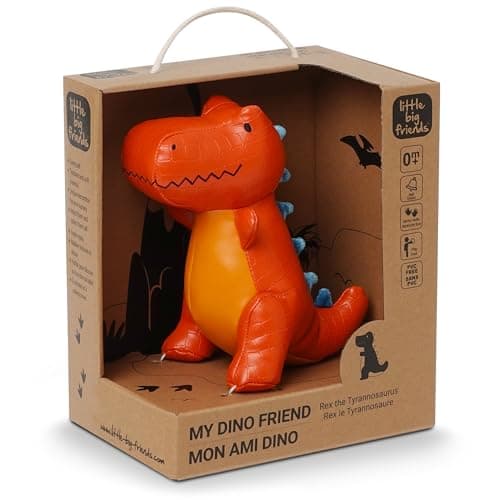 Image of Little Big Friends Dino Friends | Stimulate the Senses with Colors, Textures & a Tinkling Bell | Vegan Leather | Easy to Clean | Rex the Tyrannosaurus