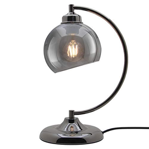 Image of Table Desk Bedside Lamp Modern Smoked Glass Shade Black Nickel Frame M0 234F