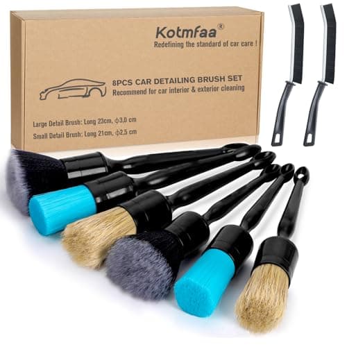 Image of Kotmfaa Car Detailing Brushes Set, 8X Auto Detail Cleaning Brush Tool Kit in Ultra-Soft/Middle/Hard | Crevice Brush for Car Interior & Exterior, Emblems, Air Vents, Leather, Wheels Wash & Care