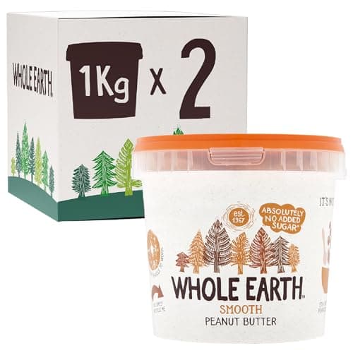 Image of Whole Earth SMOOTH Peanut Butter , All Natural Ingredients, No Added Sugar, Gluten Free, Vegetarian & Vegan Friendly 2 x 1kg Tub