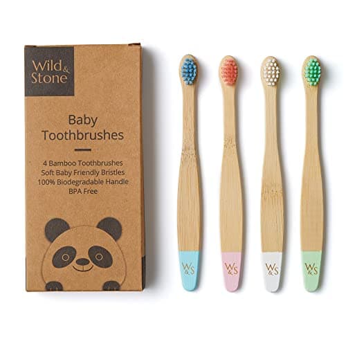Image of Wild & Stone Organic Baby Bamboo Toothbrush | 4 Pack | Soft Fibre Bristles | 100% Biodegradable Handle | BPA Free | Vegan Eco Friendly Baby Toothbrushes (Multicolour)