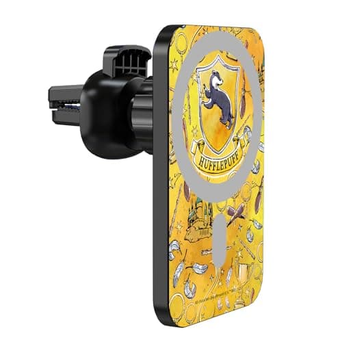 Image of Head Case Designs Officially Licensed Harry Potter Hufflepuff Houses Magnetic Car Mount with Wireless Charger 15W Fast Charging Compatible with MagSafe iPhone and Android Qi Devices (Black)