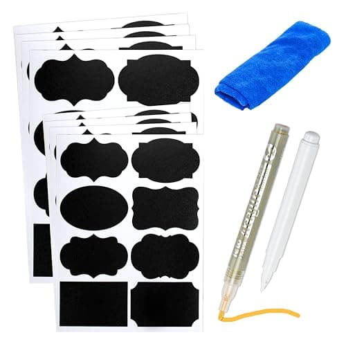 Image of ARMIZ 163 Pack Black Chalkboard Labels with 2 Pens and 1 Towel - Waterproof & Reusable Chalkboard Stickers, for Jars, Containers, Pantry, Storage Bins