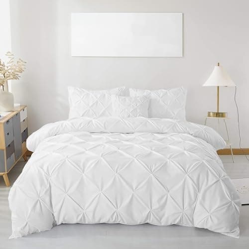 Image of MH Traders King Size Duvet Cover Sets with Pintuck Design - King Duvet Set Crafted from 100% Egyptian Cotton with 200 Thread Count Double Bedding Set Pinch Pleated Quilt King Size Design - White