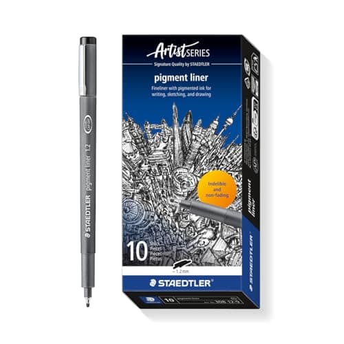 Image of STAEDTLER 308 12-9 Pigment Liner Fineliner Pen for Writing & Technical Drawing - Black, 1.2mm (Box of 10)