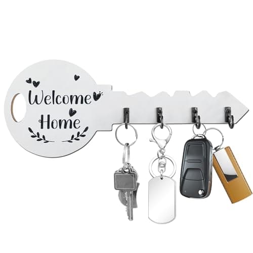 Image of KIPTVO Key Holder for Wall – 4 Hook Welcome Home Wooden Key Rack Wall Mounted, Key Hooks for Wall | Key Hanger Organizer for Entryway, Kitchen, Office, Living Room Decor