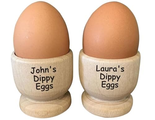 Image of Personalised Kids Wooden Egg Cup – Name Engraved Dippy Eggs Cup – Cute Breakfast Gift for Children – Birthday, Easter