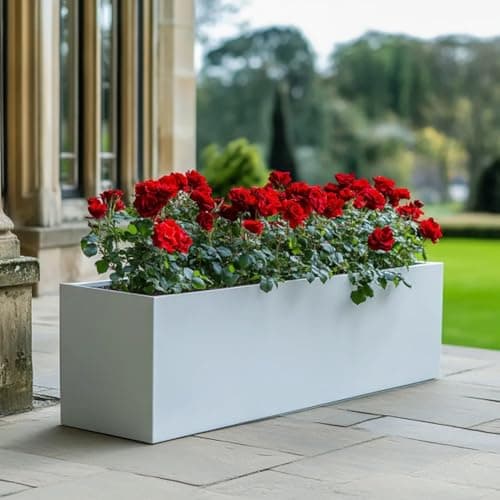 Image of Tulipy 1.2m/1m/75cm/70cm Zinc Galvanised Trough Planter | No Assembly Needed | Lightweight (Matte White, L75cm x W32cm x H32cm)