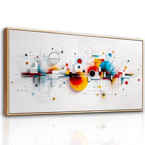 Image of hyidecorart Wooden Framed Canvas Wall Art for Living Room Large, 20"x40" Colorful Dots Abstract Decor Aesthetic, Modern Paintings Artwork Wall Decorations for Office Bathroom Hallway Dining Room