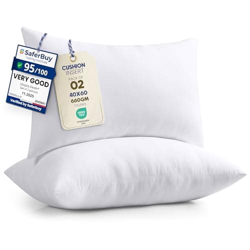 Image of Utopia Bedding Cushion Inserts 40cm x 60cm (16x24 inch) Pack of 2 Hollowfibre Inner Pads for Sofa or Bed – White Cushions Fillers