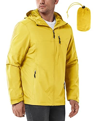 Image of 33,000ft Men's Outdoor Waterproof Jackets Packable Windbreaker Lightweight Quick Dry Raincoat Outdoor Jacket for Cycling Camping Light Yellow 2XL