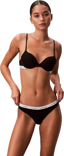 Image of Calvin Klein Women’s Thong with Logo Waistband, Black (Black), L