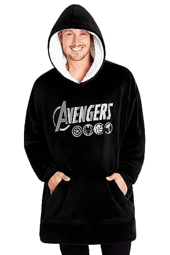 Image of Marvel Oversized Hoodie Blanket for Men and Teenagers Avengers Black Panther Captain America Iron Man - Gifts for Men (Black Avengers)
