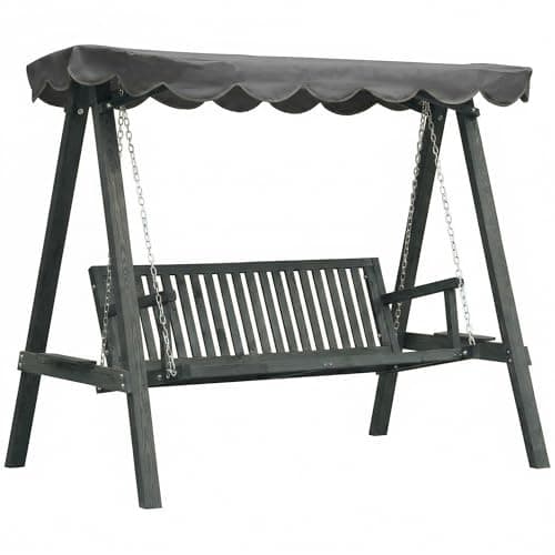 Image of Outsunny 3 Seater Garden Swing Seat with Canopy, Wooden Swing Chair, Outdoor Hammock Bench for Balcony Patio Porch, Grey