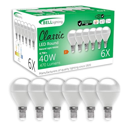 Image of BELL Lighting E14 Small Edison Screw Cap Non Dimmable Light Bulb LED Golf Ball 6 Pack | Natural White 4000K | 470 Lumen 4.7W | Energy Saving Round LED Light Bulb | 40W Lamp Equivalent