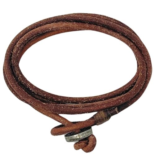 Image of LOCAL LEAGUE Mens Leather Bracelet SURF PATROL AUSTRALIA - Fully Adjustable - LIGHT BROWN - NATURAL Multilayer Cord Surfer Wristband for Men Distressed Rope Festival Vacation BEACH Party, Boyfriend
