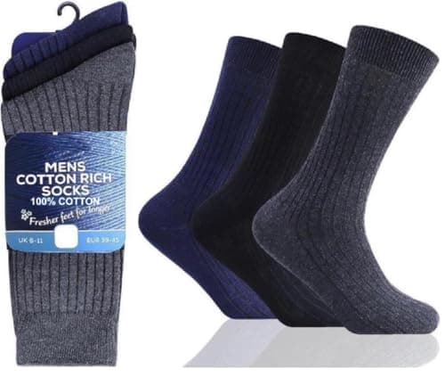 Image of OnlyBee Men's Comfort 100% Cotton 3 Pair Pack Black Dark Mix Ribbed Socks UK 6-11 (UK, Numeric, 6, 11, Regular, Regular, Dark Mix)