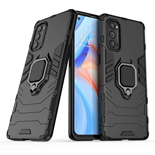Image of MRSTER Case for Oppo Reno4 Pro 5G, Double Layer Reinforced Defense Shockproof Armour Bumper Cover with 360 Rotation Ring Stand for Oppo Reno 4 Pro 5G, HB Black