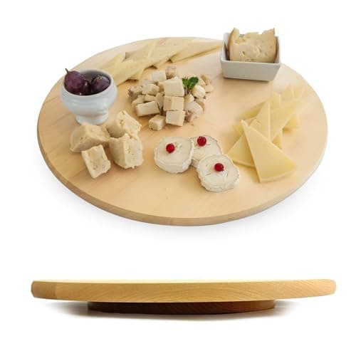 Image of Lazy Susan Turntable for Dining Table | Large Rotating Food Serving 35cm Lazy Susan Table | Food Turntable for Both Indoor & Outdoor | Round Table Centrepiece Tray (Hevea Wood)