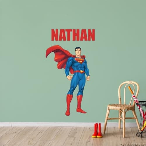 Image of Superman Wall Sticker - Stood with Cape Blowing Personalised Wall Decal DC Superhero Art (120cm Height x 70cm Width)