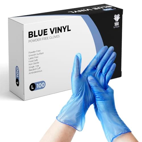 Image of eatasty Disposable Gloves, Size L, Pack of 100, Blue Vinyl Gloves, Powder Free, Latex Free, Comfortable Fit, Suitable for Food Handling, Cleaning, Hairdressing & Multi-Purpose Use