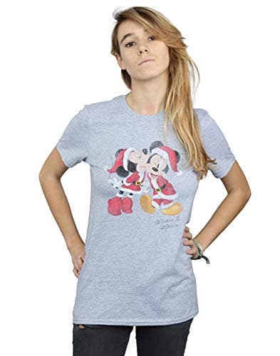 Image of Disney Women's Mickey and Minnie Christmas Kiss Boyfriend Fit T-Shirt XXX-Large Sport Grey
