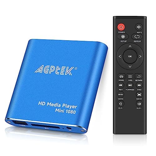 Image of HD Media Player, AGPTEK Mini 1080p Full-HD Ultra HDMI Digital Media Player with Remote Control for -MKV/RM- HDD USB Drives and SD Cards (Blue)