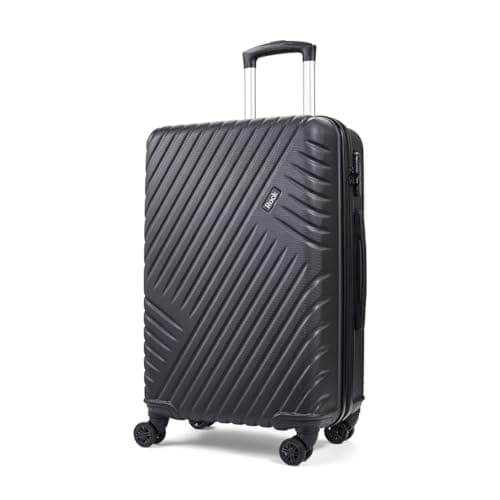 Image of Rock Santiago Medium Hard Shell Hold Suitcase in Black - 360 Swivel-Wheels, Lightweight & Stylish Design, Telescopic Handle & Combination Lock - 66x40x27cm 3.2KG