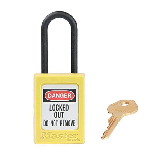 Image of Master Lock Yellow Dielectric Zenex™ thermoplastic Safety Padlock, 35mm Wide with 38mm Tall Nylon Shackle, Non-Key retaining, keyed Different