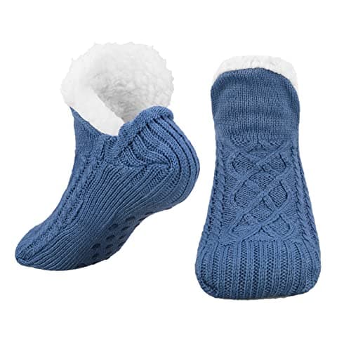 Image of Bestomrogh Women Slipper Socks, Fluffy And Warm Fleece Lined Anti Slip Socks Home Bed Socks Girls Warm Socks Floor Socks for Women Soft Thick Christmas Sock, Blue