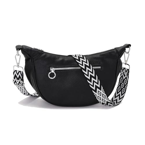 Image of Vezluax Women’s Crossbody Bag Stylish Shoulder Bag for Women PU Leather Women's Handbags Ladies Half Moon Bag with Multiple compartments Adjustable Strap Black