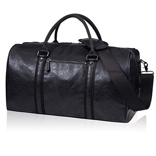 Image of seyfocnia Oversized Duffle Travel Bag Waterproof Pu Leather Weekend Bag Large Carry On Large Carry On Hangbag for Mens or Women, Black