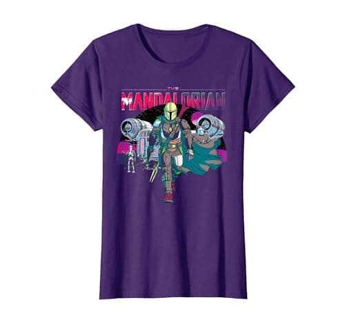 Image of Star Wars The Mandalorian IG-88 Neon Poster T-Shirt, Women, Purple, Large