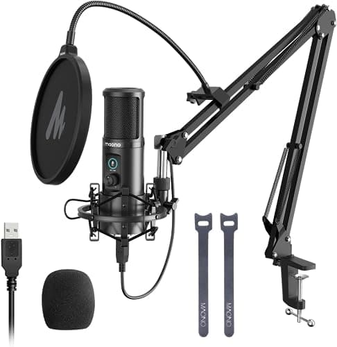 Image of MAONO Condenser Microphone with One-Touch Mute AU-PM421 Professional Cardioid Podcast USB Mic 192KHZ/24BIT and Mic Gain Knob for Broadcasting, Recording, Gaming,YouTube