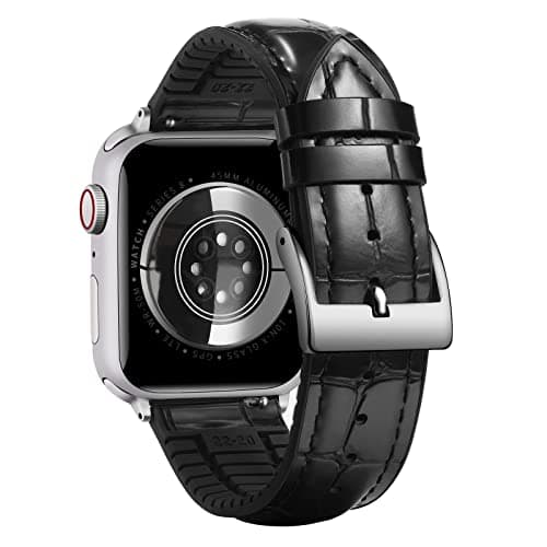 Image of BINLUN Compatible with Apple Watch Strap 38mm 40mm 41mm 42mm Alligator PatternLeather Silicone Hybrid Replacement Band Compatible with iWatch SE Series 11/10/9/8/7/6/5/4/3/2/1,Black