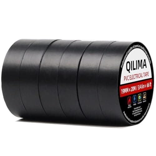 Image of QILIMA Black Electrical Tape 19MM x 20M Pack of 6-Strong Self-Adhesive PVC Insulation Tape for Insulating, Repairing and Protecting Electrical Wires