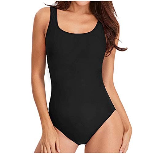 Image of One Piece Swimsuit for Women, Black Swimsuit Women: Swimsuit Splicing Striped Swimwear Beach Padded Women's Swimming Costumes Push Up Scoop-Back Swimsuits Tummy Control Athletic Bathing Suit Black L