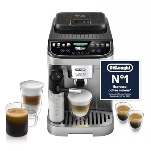 Image of De’Longhi Magnifica Evo Next - Perfetto Automatic Coffee Machine with LatteCrema Automatic Milk Frothing, 13 One-Touch Drinks, Colour Touch Display, Silver Black (ECAM310.80.SB)
