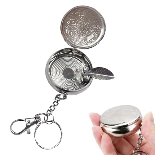 Image of Round Metal Pocket Ashtray with Secure Lid, Lightweight Portable Ashtray with Keyring for Travel Use, Smell-Proof Cigarette Bin Outdoor, Small Cigarette Bin for Hiking, Camping or Driving