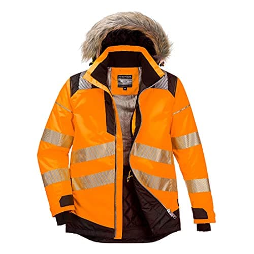 Image of Portwest PW3 Hi-Vis Winter Parka Jacket, Orange/Black , Size: Large