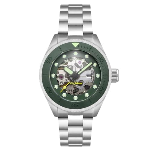 Image of Spinnaker Men's 45mm Piccard Skeleton Automatic Mist Green Watch with Solid Stainless Steel Bracelet SP-5135-22