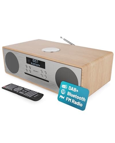 Image of Dab + Radio & Cd Player | Compact Wooden Hi-Fi Music System | Bluetooth Digital Home Stereo | Fm, 20 Presets, Radio Alarm, & Remote Control | Aux & Usb Input | Usb Charging | Majority Oakington (Oak)