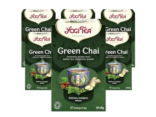 Image of Yogi Tea, Green Chai, Organic Herbal Tea, Blend of Green Tea, Cinnamon and Ginger, 6 Packs x 17 Tea Bags (102 Teabags Total)