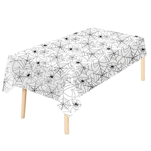 Image of BNPHSIN Spider Web Waterproof Tablecloth - 54x108 inch Rectangle Halloween Table Cover for Holiday Dinner Table Decorations and Party Supplies