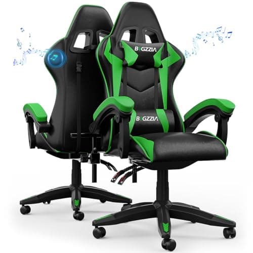 Image of Racingreat Gaming Chair with Bluetooth Speakers,Adjustable Height, Reclining Feature, Headrest, and Lumbar Support for Adults (Green)