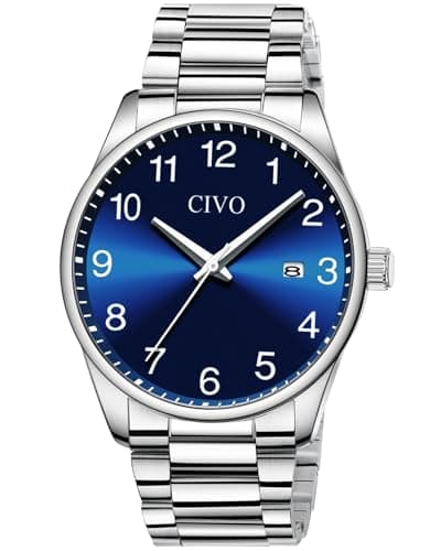 Image of CIVO Watches Mens Stylish Wristwatch: Easy to Read Large Numbers with Date - Stainless Steel Waterproof Analogue Quartz Wristwatch